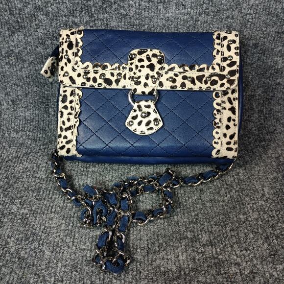 other Handbags - Blue quilted chain bag w/ leopard trim — bold Y2K street glam vibe